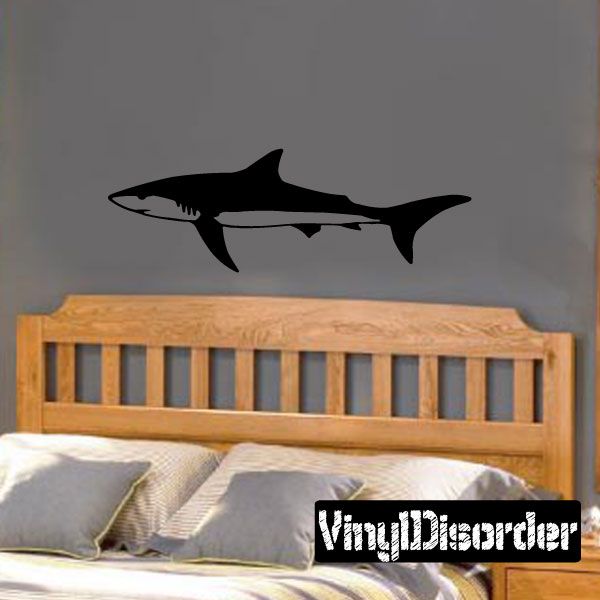 Shark wall decal with black silhouette fin and tail