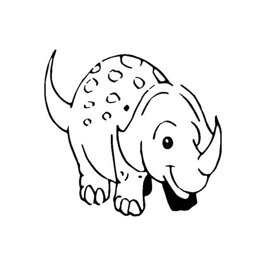 Baby triceratops outline decal with dotted pattern, black line art
