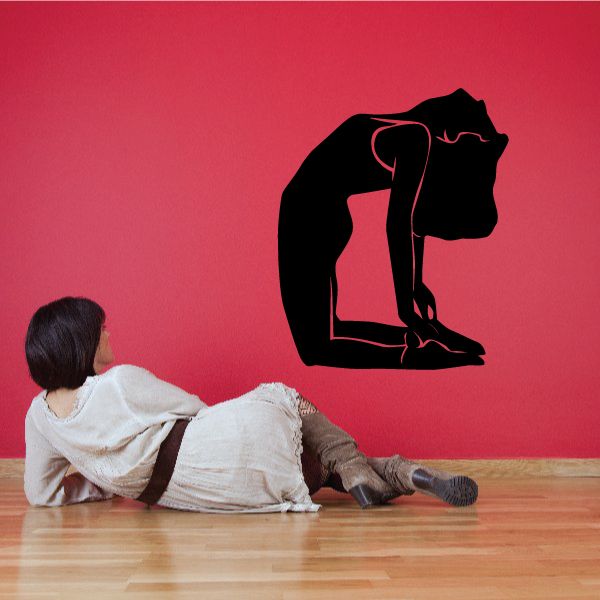 Fitness wall decal of black back arch yoga pose with red outline