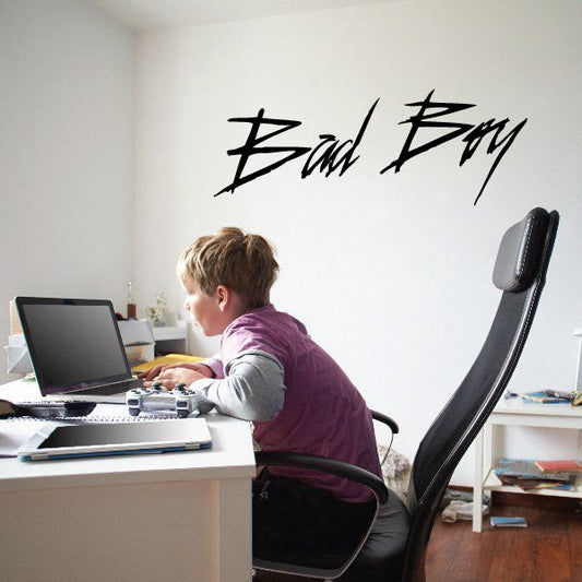 Bad Boy wall decal with stylized black script lettering