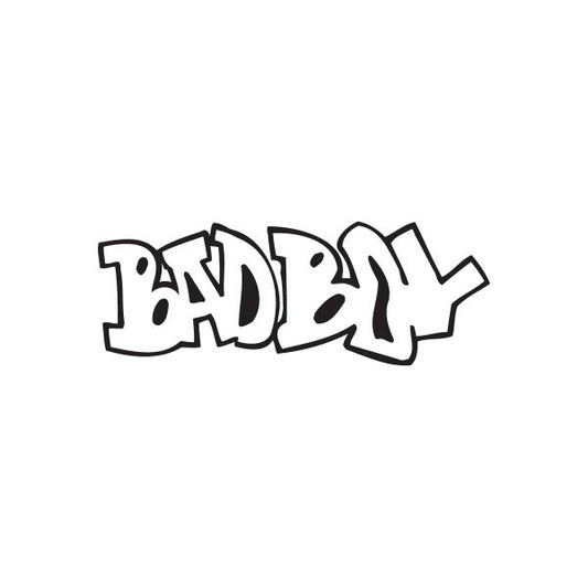 Graffiti decal with bold 'BAD BOY' lettering, black and white
