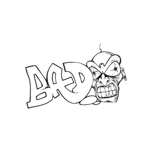 Black-and-white graffiti skull decal with cartoon skull and lettering