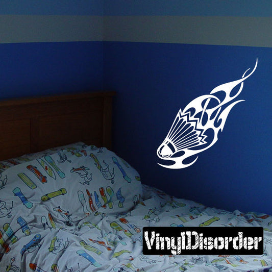 Badminton player wall decal in white line art