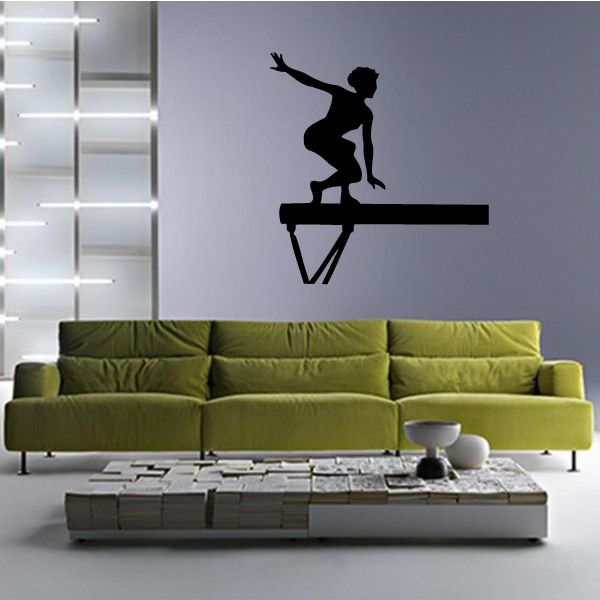 Gymnastics balance beam landing decal with black gymnast silhouette on beam
