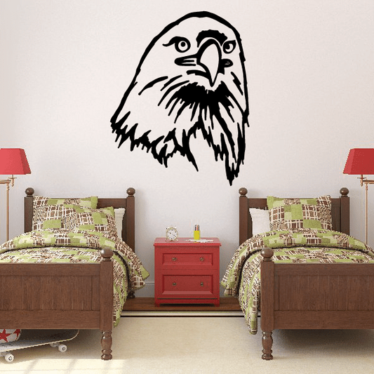 Bald eagle head decal, black-and-white graphic eagle face with beak.