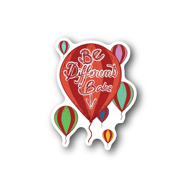 Vinyl sticker: red heart balloon cluster with Be Different Babe lettering
