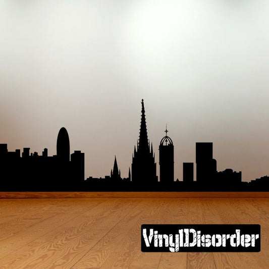 Vinyl wall decal with dark Barcelona skyline silhouette and cathedral spires