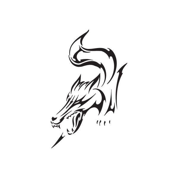 Barking wolf decal sticker in black, roaring design