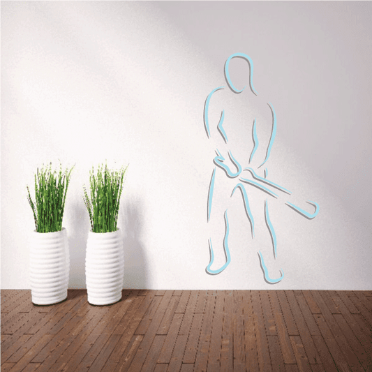 Baseball batter wall sticker with light blue outline, holding a bat