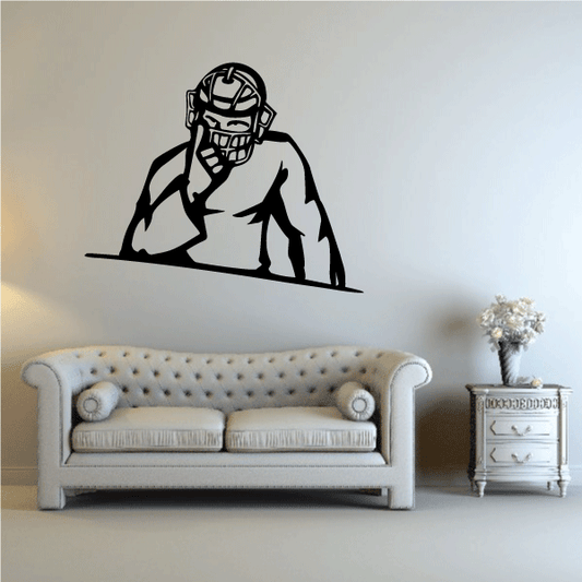 Baseball catcher wall decal with crouching stance and glove held forward