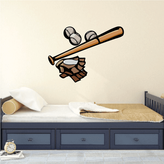 Baseball gear sticker set with bat, baseball, and glove
