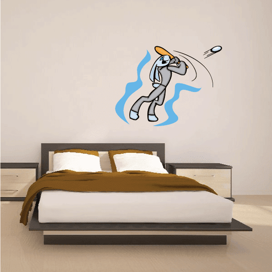 Baseball mascot wall sticker of a gray batter holding a bat, with blue flame outline