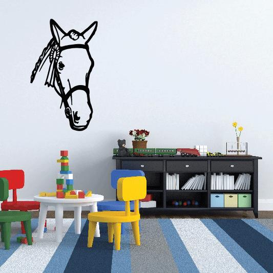 Horse head decal with black outline, mane and eye detail