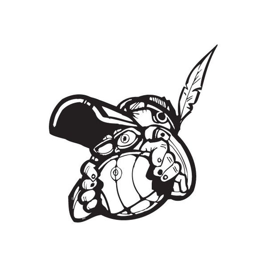 Basketball graffiti decal sticker, black and white stylized mascot head with basketball