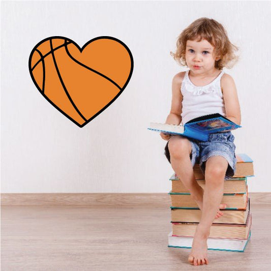 Basketball heart sticker with orange heart and black basketball lines