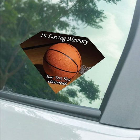 Memorial basketball diamond sticker with orange basketball and In Loving Memory text