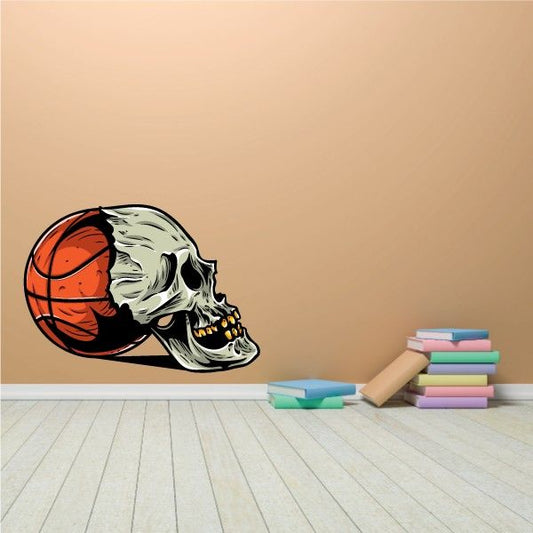 Basketball skull sticker: orange ball with grey skull head.