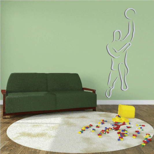 Basketball player wall decal vinyl sticker, white outline of a standing shooter