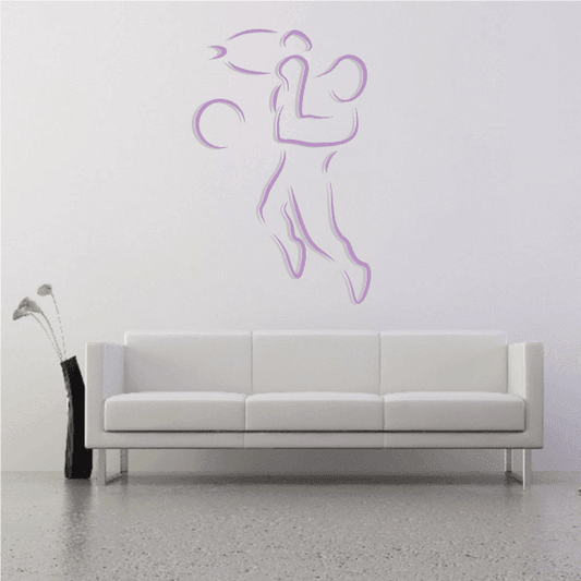 Purple outline basketball player wall decal vinyl sticker, die-cut