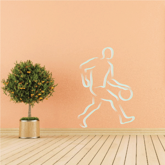 Basketball player line-art wall decal sticker in light blue