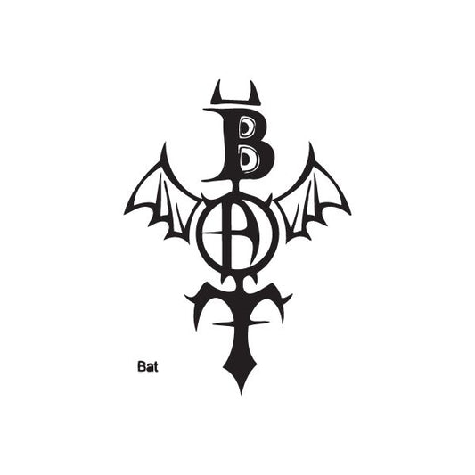 Black bat graffiti decal with stylized 'B' emblem and winged outline