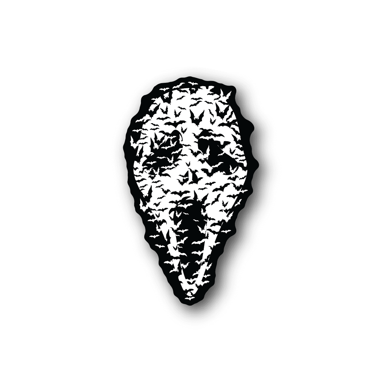 Vinyl sticker of a ghost face made from bat silhouettes