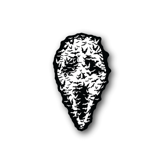 Vinyl sticker of a ghost face made from bat silhouettes