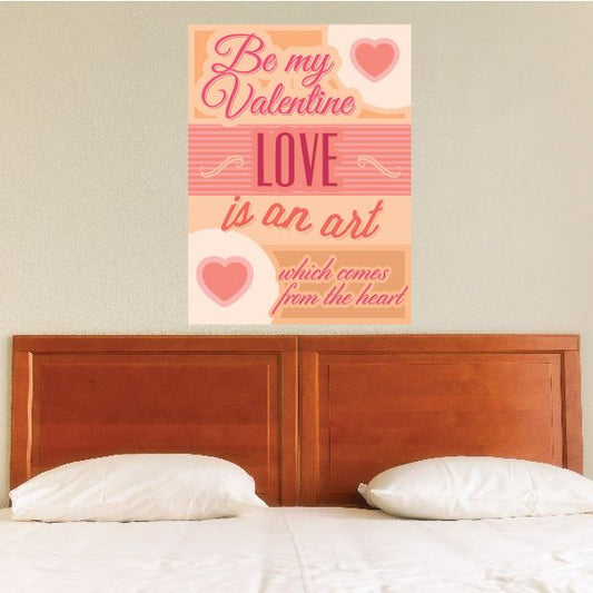 Valentine love quote sticker, pink and peach design with hearts and the words 'Be my Valentine'.