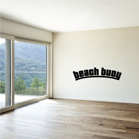 Beach buoy decal in bold black stylized lowercase lettering
