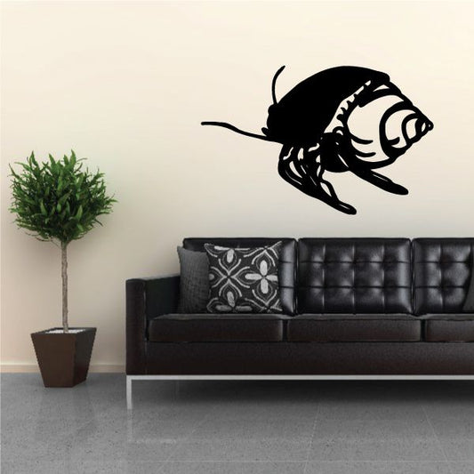 Beach hermit crab wall decal with black crab and white shell detail