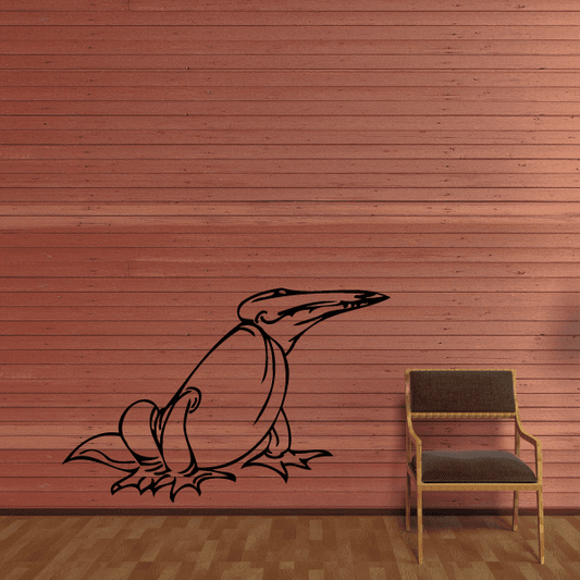 Beaked dinosaur wall decal with black outline, crouched pose and long tail.