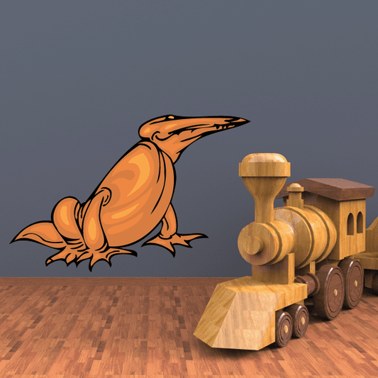 Orange beaked dinosaur sticker with open beak and clawed feet
