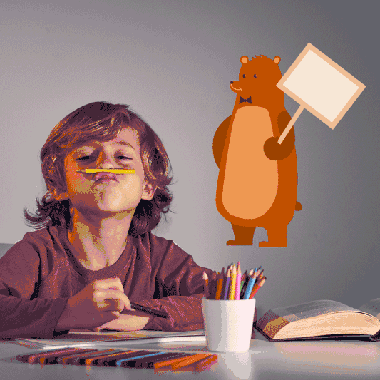 Bear with sign sticker showing an orange bear holding a blank white sign.