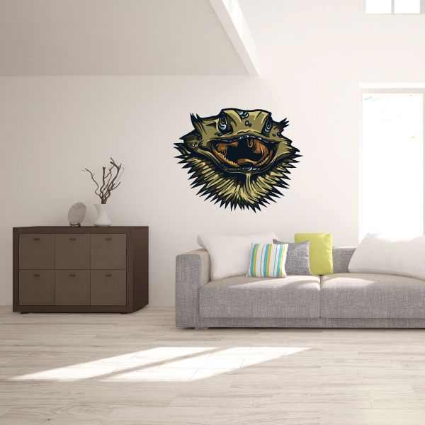 Bearded dragon lizard sticker with yellow-green scaly face and open mouth