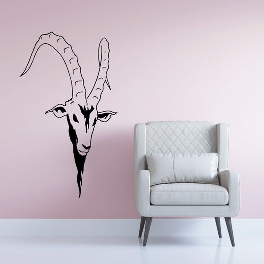 Bearded goat head wall decal with black line-art face