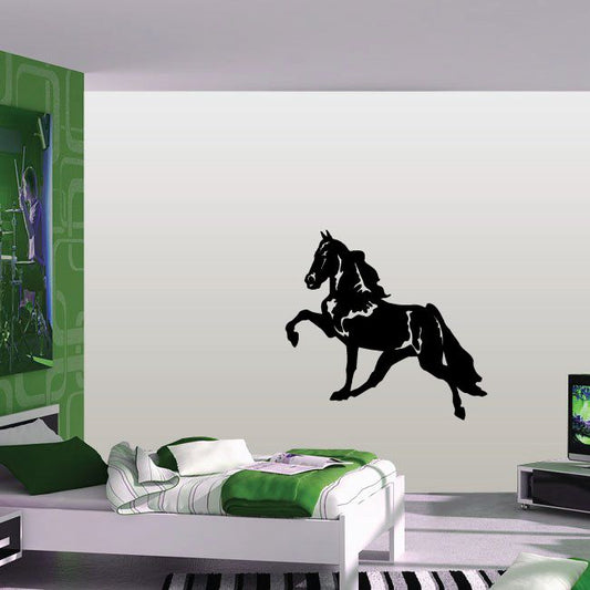 Black walking horse decal with detailed mane and legs