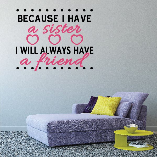 Wall decal with quote text and pink heart icons, die-cut lettering design