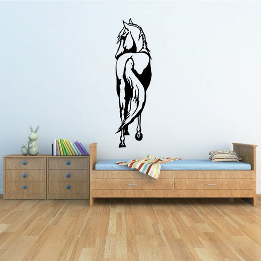 Arabian horse wall decal with black and white silhouette, rearing side view