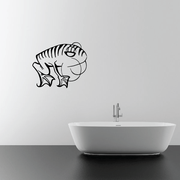 Striped frog wall decal, black line art with open mouth bubble
