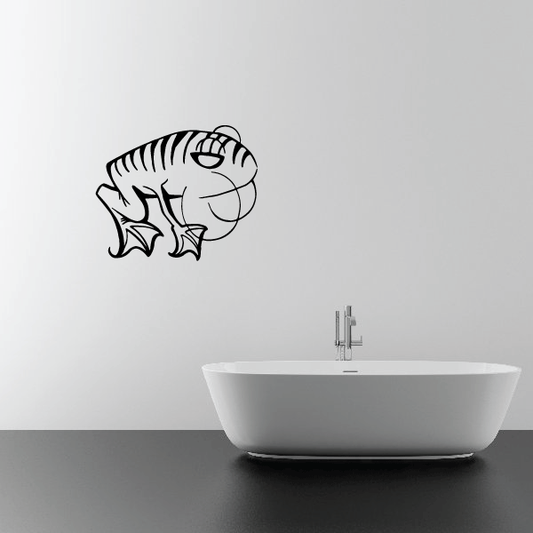Striped frog wall decal, black line art with open mouth bubble