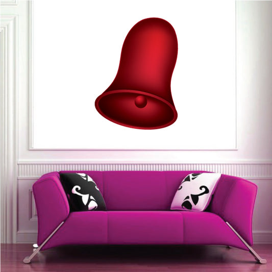 Red bell sticker with rounded dome and clapper detail