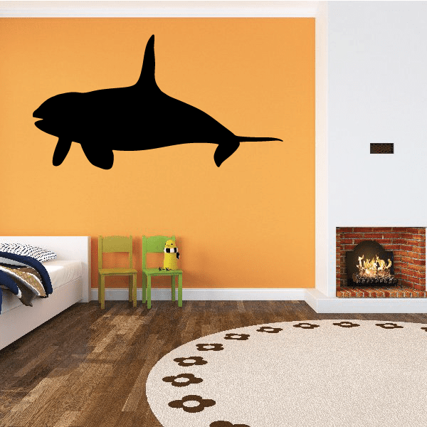 Black beluga whale wall decal with flat silhouette, single animal design