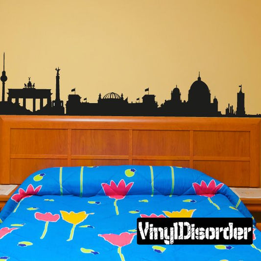 Berlin Germany skyline vinyl decal with landmark silhouettes and flags, black