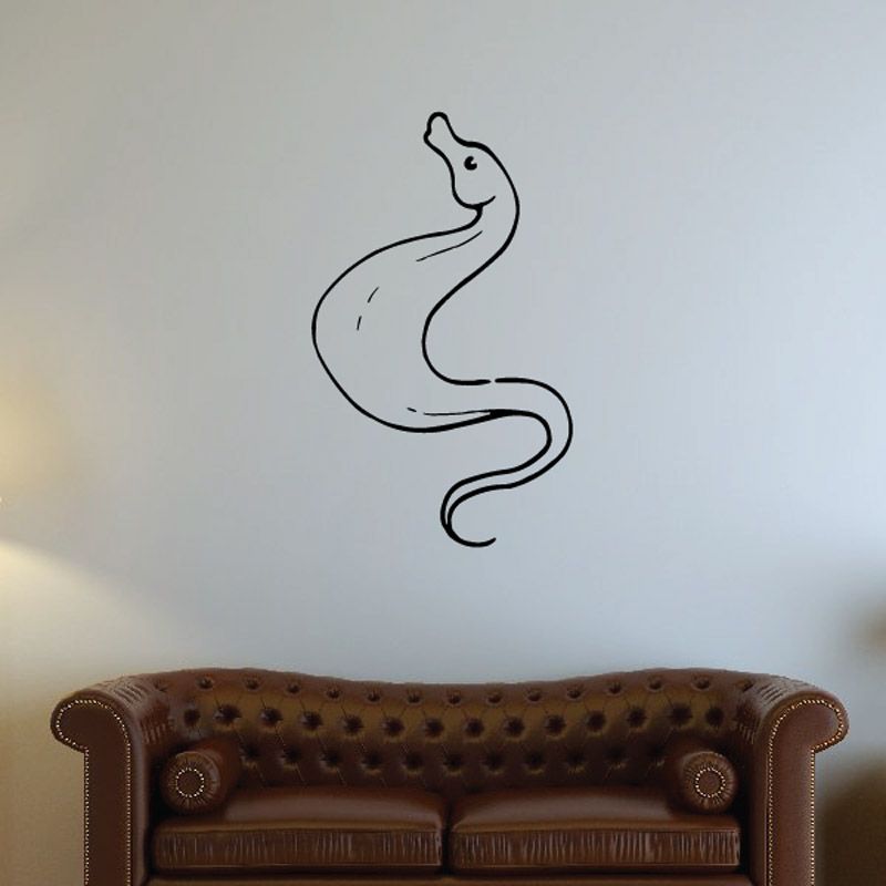 Swimming seahorse wall decal with black outline on flat surface
