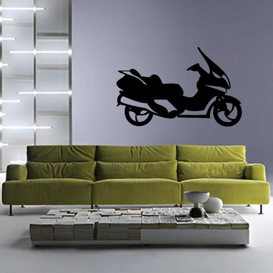 Black side view scooter vinyl decal with motorbike silhouette, clean cut shape