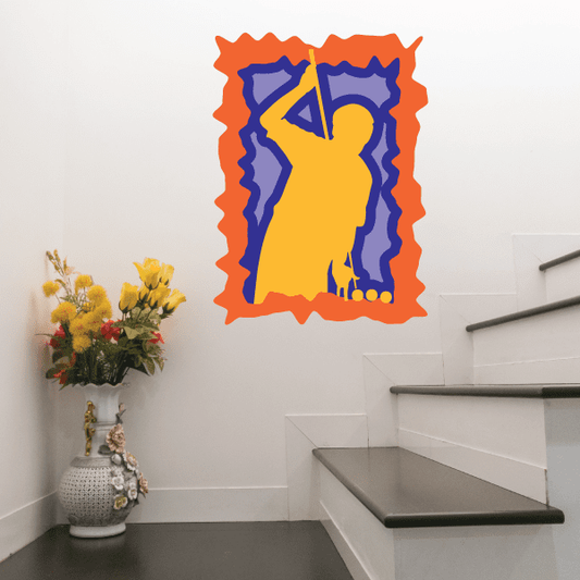 Image of Billiard Player Holding Up Cue Stick Sticker