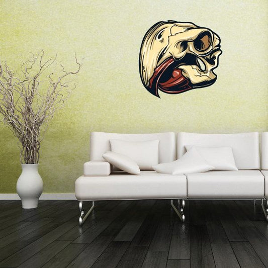 Parrot bird skull head sticker, side profile with colorful beak and eye.