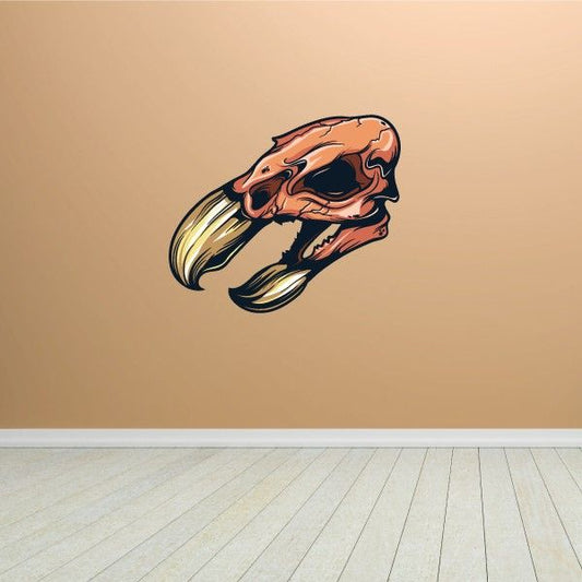 Vulture skull sticker with orange and black detailed beak and skull illustration