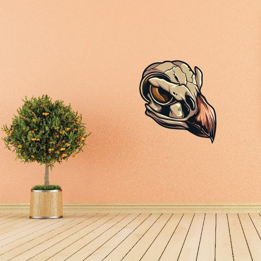 Bird skull sticker, white and black illustrated beak and eye socket