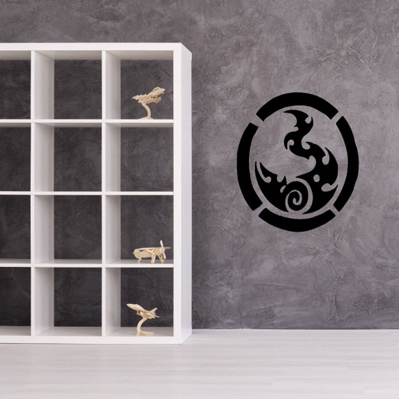 Bird wall decal with black circular frame and bird silhouette.